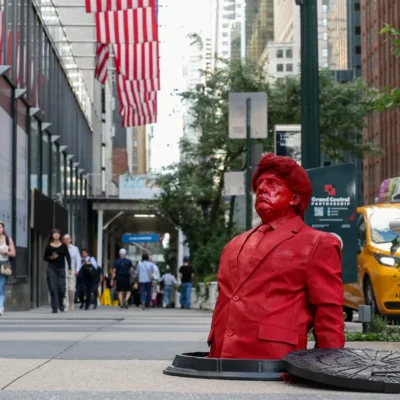 Trump red sculpture NYC