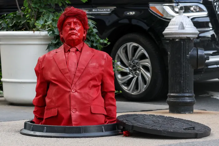 Trump red sculpture NYC